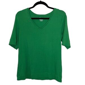 Chicos The Ultimate Tee V-Neck Solid Green Pima Cotton Short Sleeve Size Medium